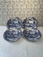 4X Broadhurst Ironstone Dinner Bowl Set Blue White Inn Design