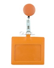 Retractable PU Leather Reel attached Horizontal ID Badge Holder- free Alligator 