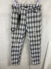 Banned Apparel Trousers Size L Tartan White Check Skinny Stretch Rockabilly