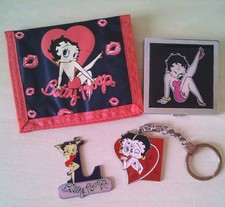 Bundle Of 4 Betty Boop Items Purse, Mirror Compact, Key Chain complete,Letter L