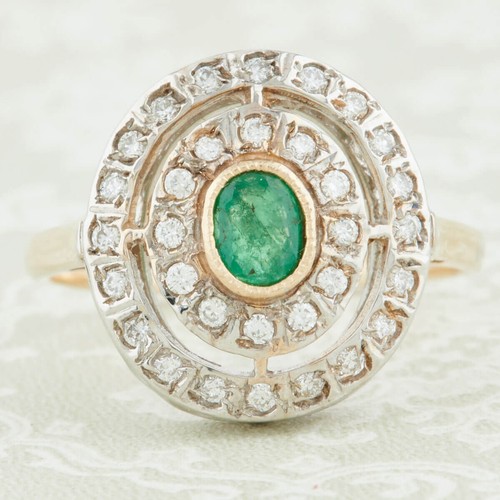 Emerald diamond cluster ring - emerald,