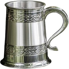 1 Pint Pewter Tankard Satin Band and Celtic Band Design Perfect for Engraving
