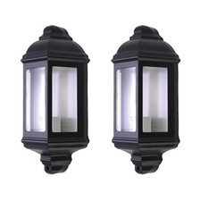 Set of 2 Modern Black Outdoor Half Lantern Wall Lights Garden Porch Lamps
