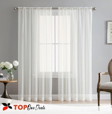 Pair (2 Panels) White Voile Slot Top Panels Quality Net & Voile Curtains NEW!