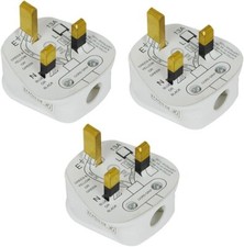 (3 Pack) 13 AMP UK 3 PIN FUSED WHITE MAINS PLASTIC PLUG 13A PACK SOCKET IRELAND