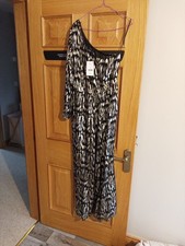 Next Petite Jumpsuit One Sleeve Wide Leg Size 14P Gold and Black Color BNWT