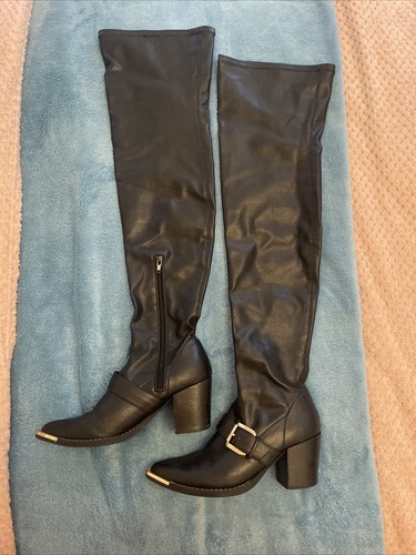 Ladies black thigh boots - thigh, zip
