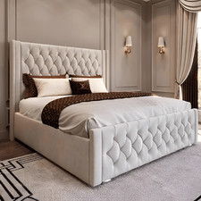 Luxury Winged Bed Frame Plush Velvet Upholstered Ottoman Gas Lift Storage Double