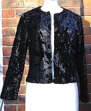 TOPSHOP BLACK VELVET SEQUIN JACKET CARDY LINED VGC UK 6 EU 34