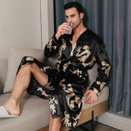 Mens satin silk pajamas kimono - satin,