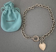 Vintage Genuine Tiffany & Co Sterling Silver Heart Tag Toggle Necklace 16"   