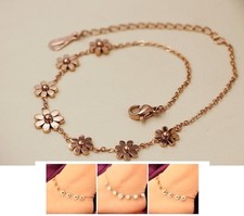 Stainless Steel Rose Gold Anklet Foot Jewelry Daisy Flower Ankle Bracelet ,