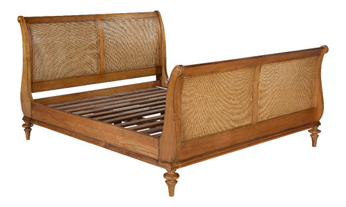 Rattan sleigh bed with high - bed,