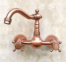 Antique Red Copper Wall Mount Swivel Spout Bath Kitchen Sink Tap Faucet yrg030