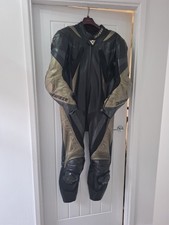 Dainese Motorcycle One Piece Leather Suit Size 54 Black And Gold