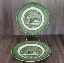 Set of 2 Vintage Colonial Homestead Green By Royal 10" Dinner Plates