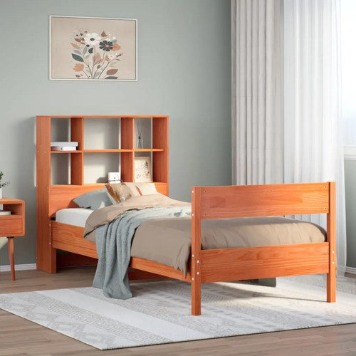 Solid pinewood bookcase - pinewood, bed
