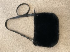 Topshop black faux fur zip up shoulder Bag