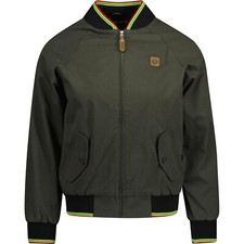 Mens Trojan Records Rasta Bomber Jacket Ska Retro 1000B - Khaki Green