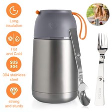 Hot Food/soup Thermos Flask Stainless Steel Vacuum Insulated Jar & Spoon Gift UK