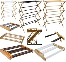 Wooden Cloth Airer Drying Clothes Horse 3 Tier Bamboo Wood Vintage Folding