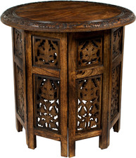 Solid Wood Accent End Table - Hand Carved Vintage Boho Folding Side Table - Smal