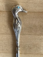 RARE EDWARDIAN SILVER BUTTON HOOK DUCK TURQUOISE EYES  CRISFORD AND NORRIS 1908
