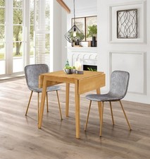 Dining Set with 2 Chairs, Small Solid Wooden Drop Leaf Table and Taupe Chair Set