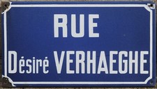 Old vintage French street sign plaque rue Desire Verhaeghe doctor politician