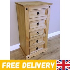 5 Drawer Narrow Chest in Antique Pine - Convenient Assembly & Timeless Design