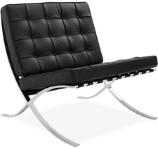 Premium Barcelona Chair Black Mies Van Der Rohe Replica Geniuine Italian Leather