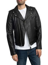 Schott Men's Leather Biker Jacket, Black