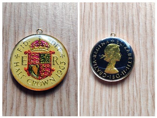 1963 half crown coin enamelled - crown,