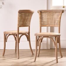 Set of Two Wicker Dining Chairs Rattan  Rustic Wooden Handwoven Furniture Home