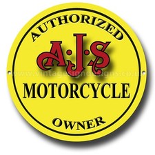 AUTHORIZED A.J.S MOTORCYCLE OWNER 11" ROUND METAL SIGN. MANCAVE - GARAGE SIGN.