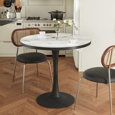 76CM Scratch-resistant Dining Table Gloss Stone Tulip Table with Metal Pedestal
