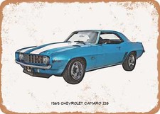 Classic Car Art - 1969 Chevy Camaro Z28 Pencil Sketch - Rusty Look Metal Sign 4