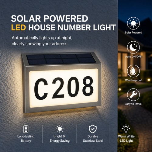 Solar led house number sign - solar,
