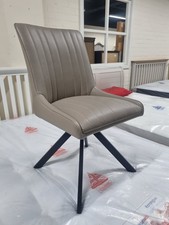 New 6 x Contemporary Taupe Leather & Metal Dining Chairs *Barker & Stonehouse*