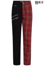 Ro Rox Split Leg Gothic Punk Tartan Trousers Red Purple Black Check Unisex Pants