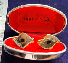 VENTUNO 21 FLAG SHAPE SILVER/GOLD TONE CUFFLINKS BOXED