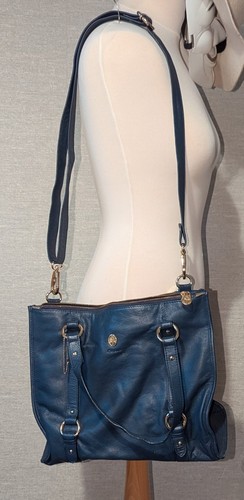 Blue leather handbag oriano - leather,