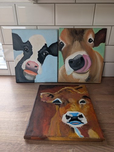 Three painted cow canvas - painted,