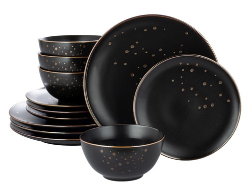 12pc ebony gold dinner set - gold,
