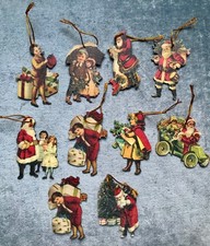 Christmas Victorian Style Wood Ornaments Decorations, Vintage