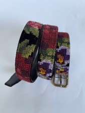 DOLCE & GABBANA Belt 90cm 36inchBrown Leather Multicoloured Floral Embroidery