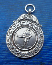 Early Sterling Silver Fob Medal h/m 1932  -  Hockey / Shinty  -  Mappin & Webb