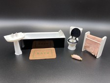 Dolls House Bathroom Furniture Sink Toilet Bath Towel Rail And Bath Mat Vintage