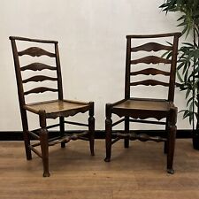Dark Oak Antique Ladder Back Chairs x 2 Handcrafted Different Sizes
