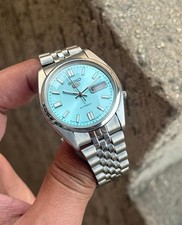 Vintage Seiko 5 SNXS Men's Automatic Watch Japan Day Date 7009 Ice Blue Dial